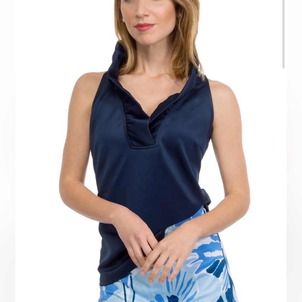 Jersey Sleeveless Ruffle-neck Tank